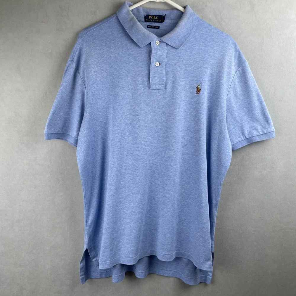 Polo Ralph Lauren Blue Pima Soft Touch Short Sleeve Polo Shirt Preppy Sun Fade L